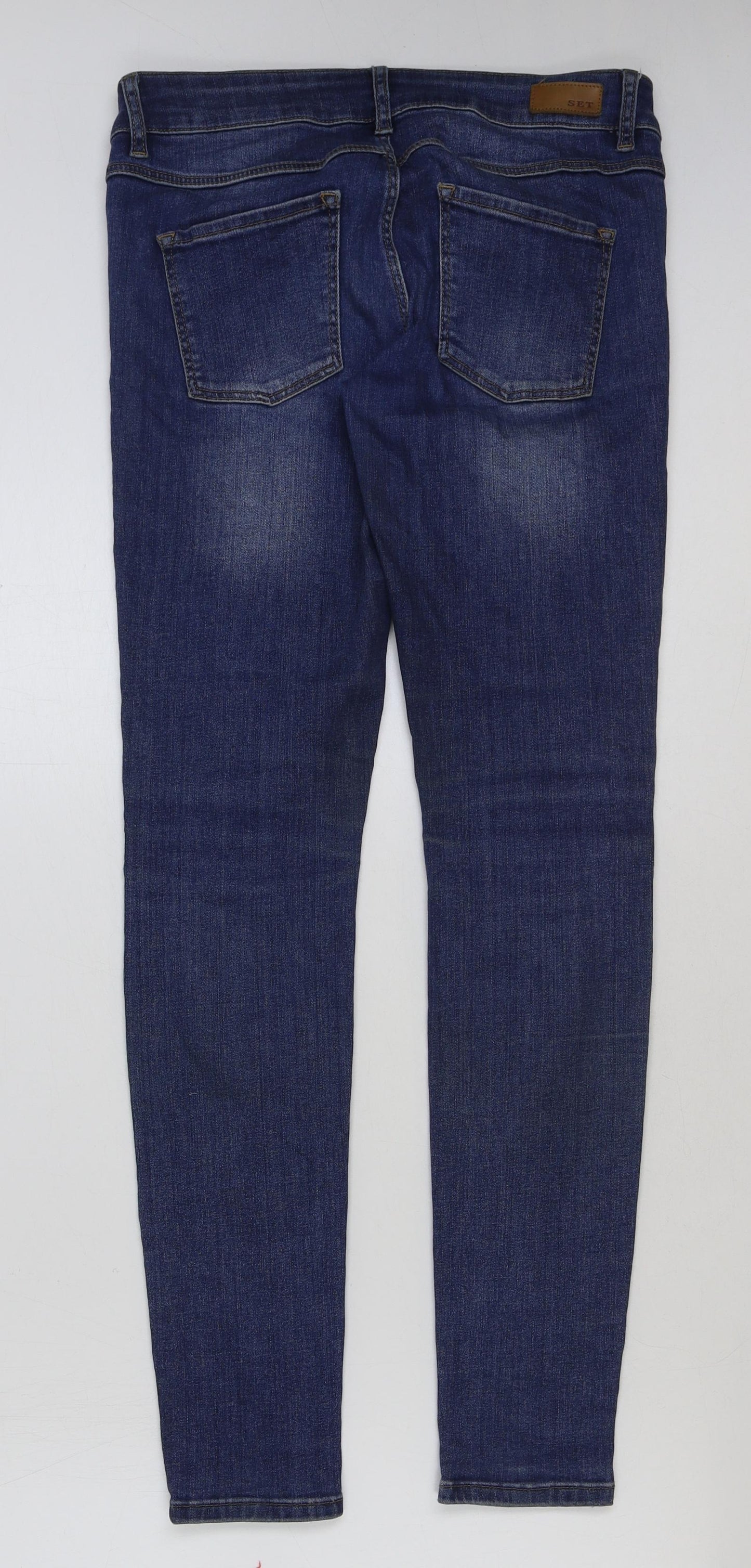 Preworn Womens Blue Cotton Skinny Jeans Size 12 L31 in Regular Button