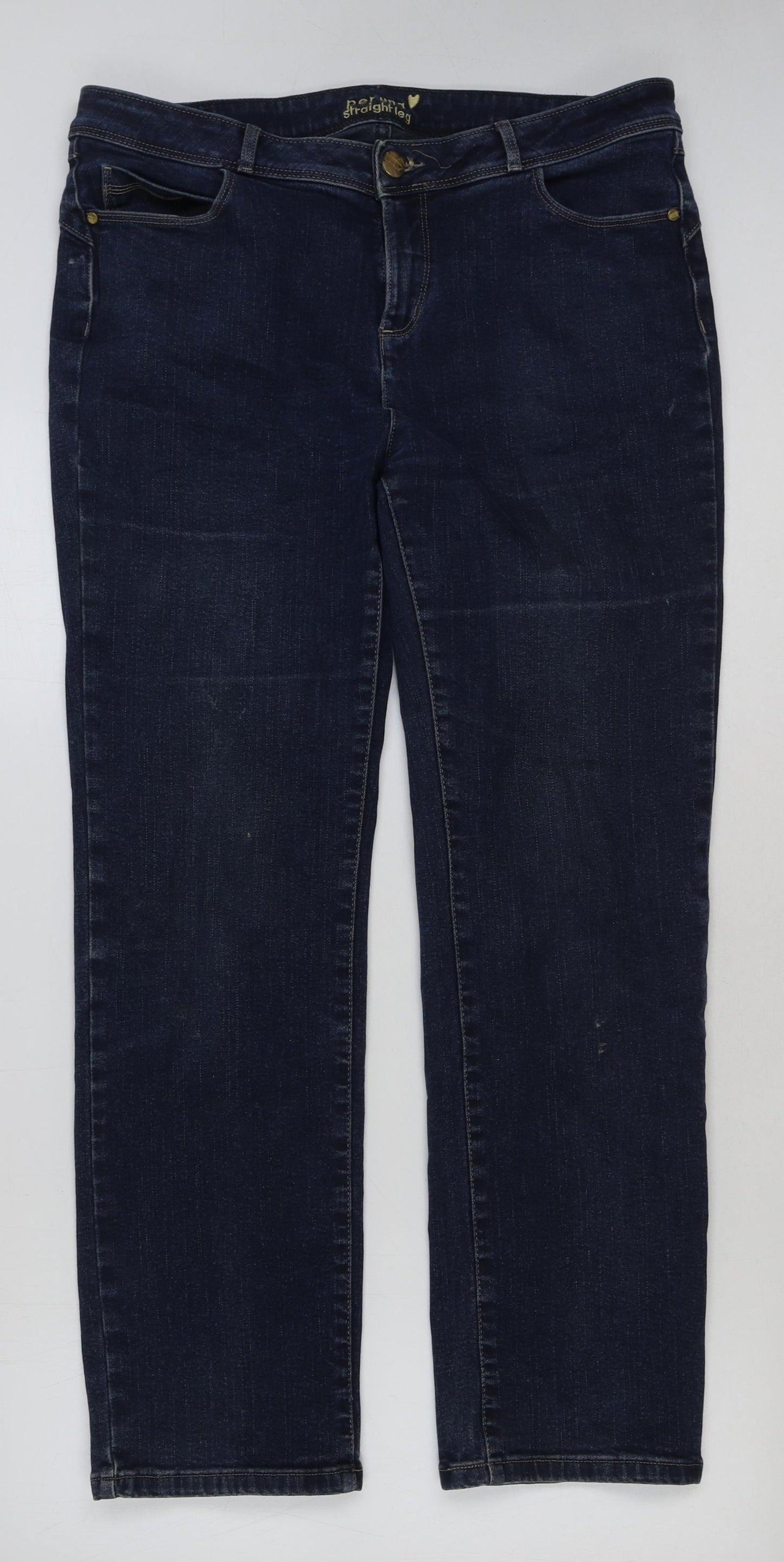 Marks and Spencer Womens Blue Cotton Straight Jeans Size 16 L30 in Regular Button