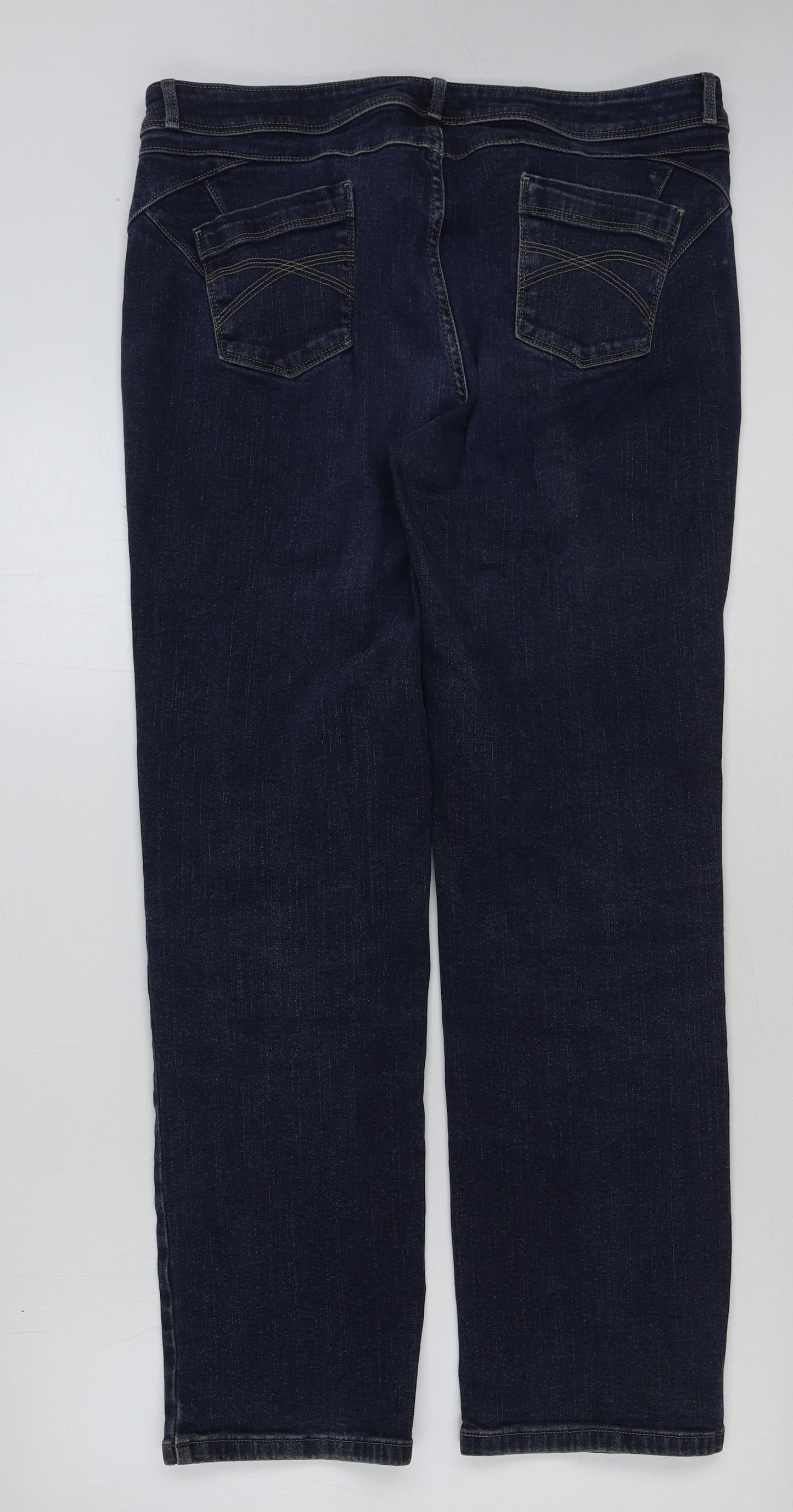 Marks and Spencer Womens Blue Cotton Straight Jeans Size 16 L30 in Regular Button