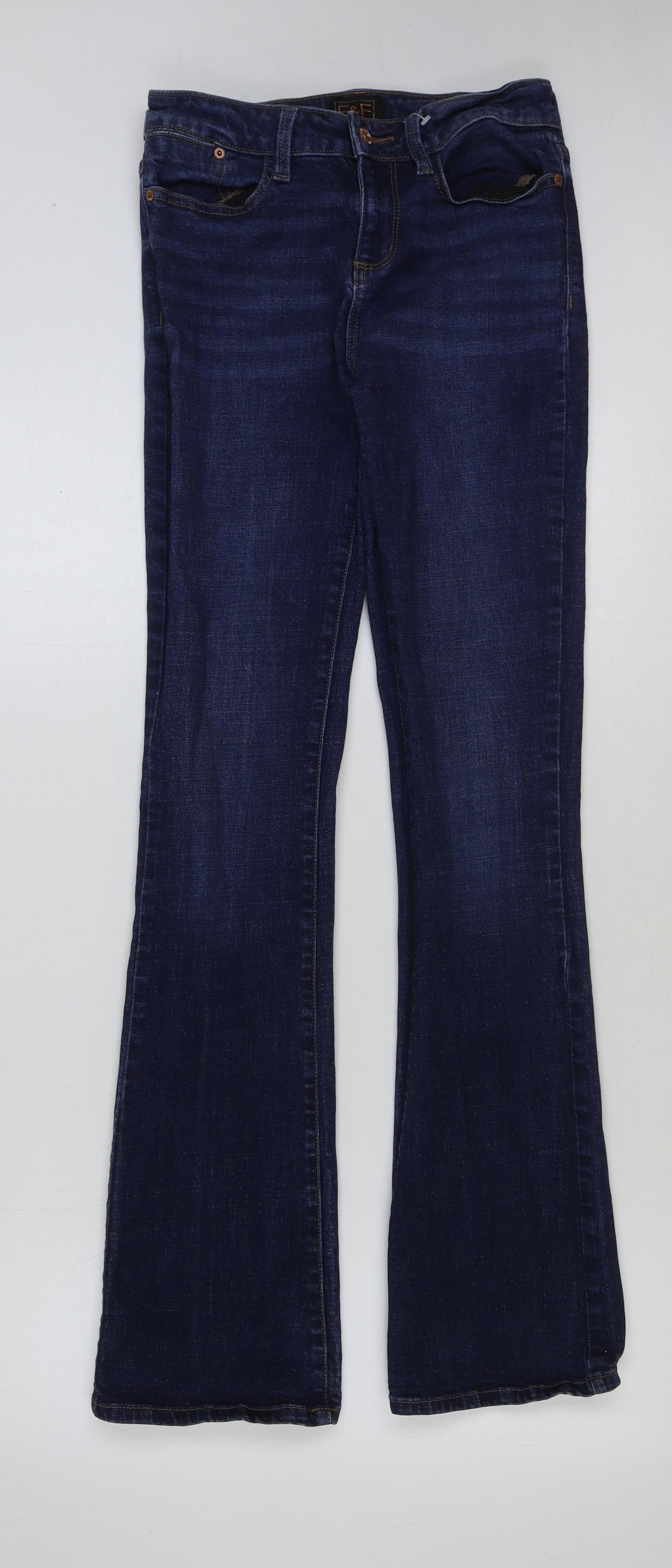 F&F Womens Blue Cotton Flared Jeans Size 6 L33 in Regular Button
