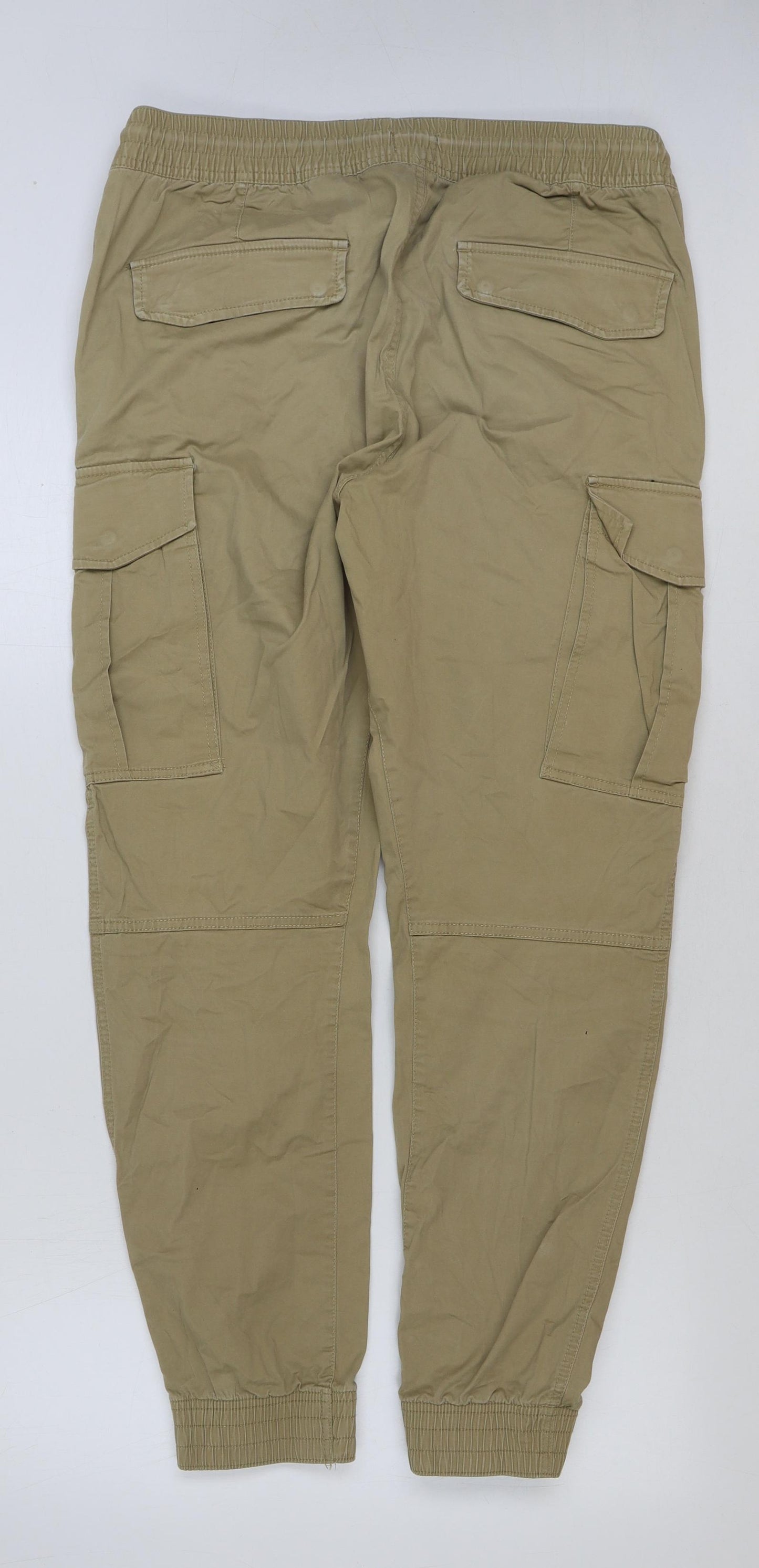 H&M Mens Beige Cotton Cargo Trousers Size 36 in L28 in Regular Drawstring