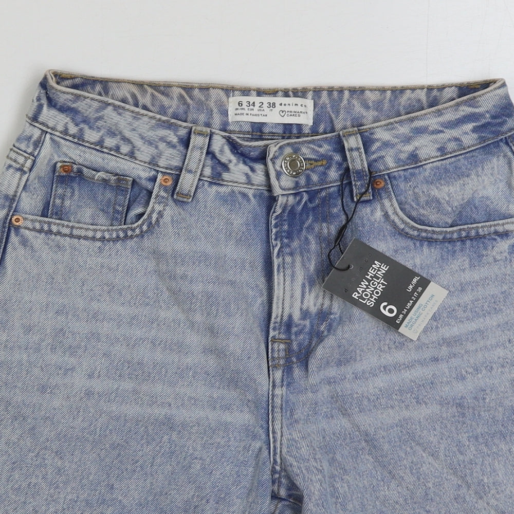 Denim & Co. Womens Blue Cotton Bermuda Shorts Size 6 L10 in Regular Button