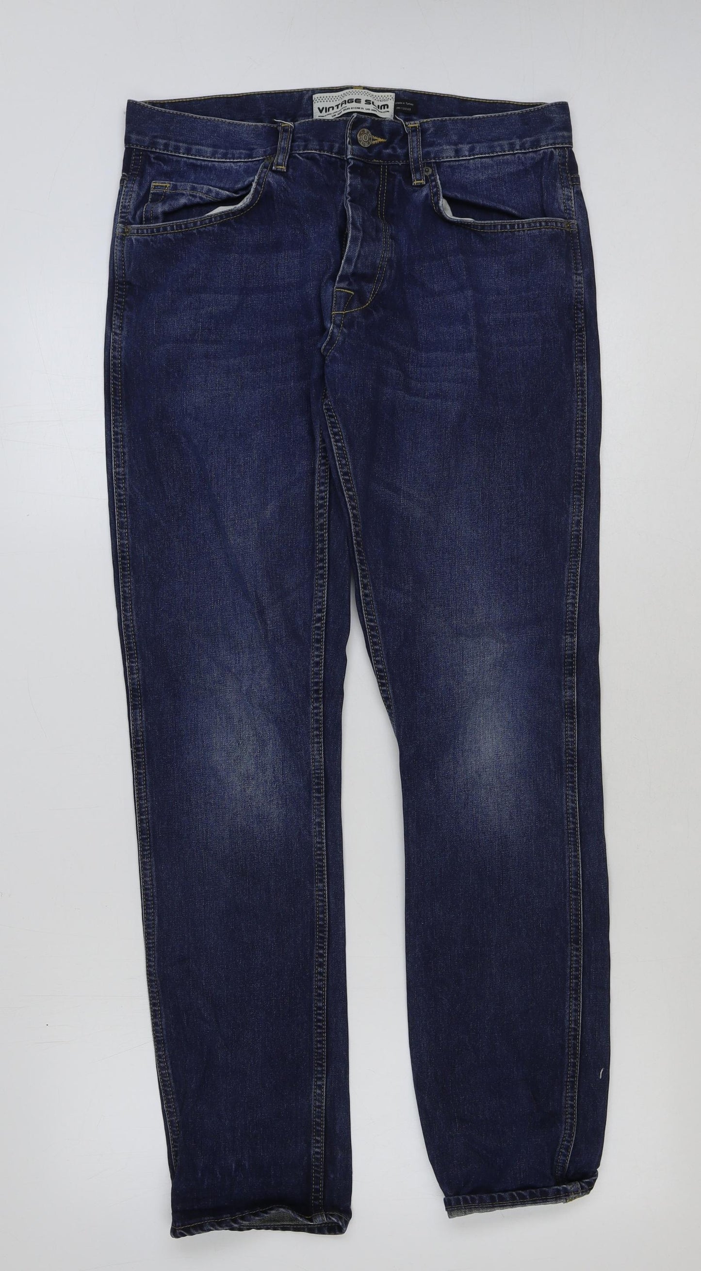 Moto Mens Blue Cotton Straight Jeans Size 32 in L32 in Regular Button