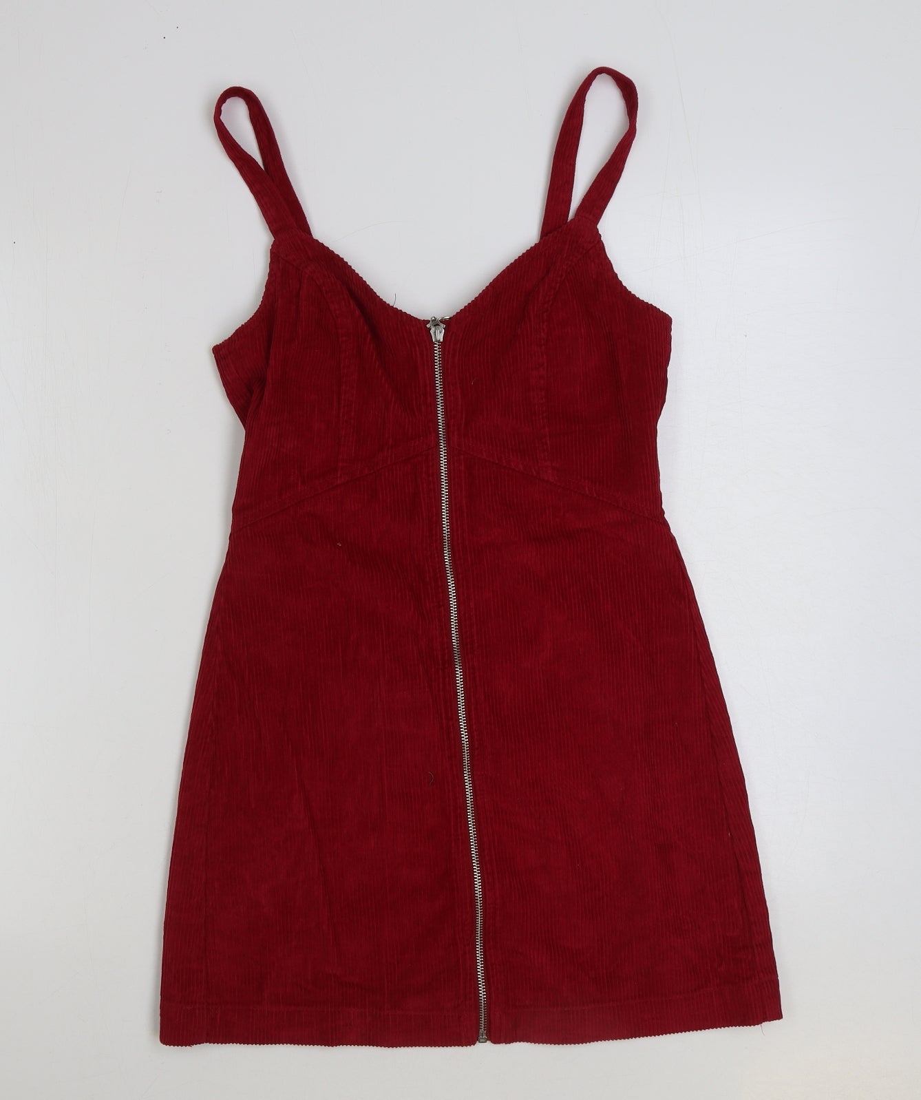 Topshop Womens Red Cotton Pinafore/Dungaree Dress Size 8 Sweetheart Zip