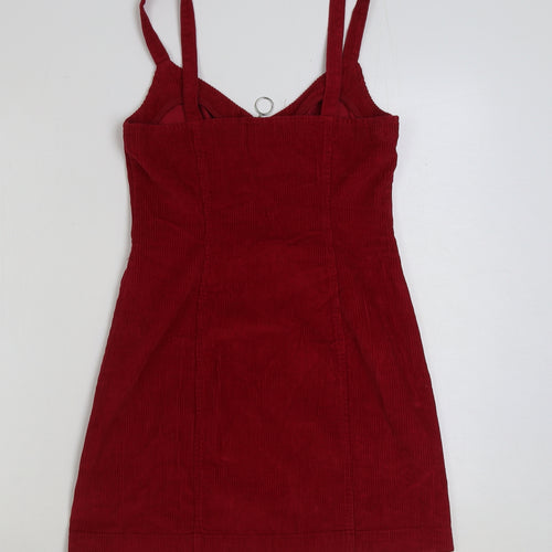 Topshop Womens Red Cotton Pinafore/Dungaree Dress Size 8 Sweetheart Zip