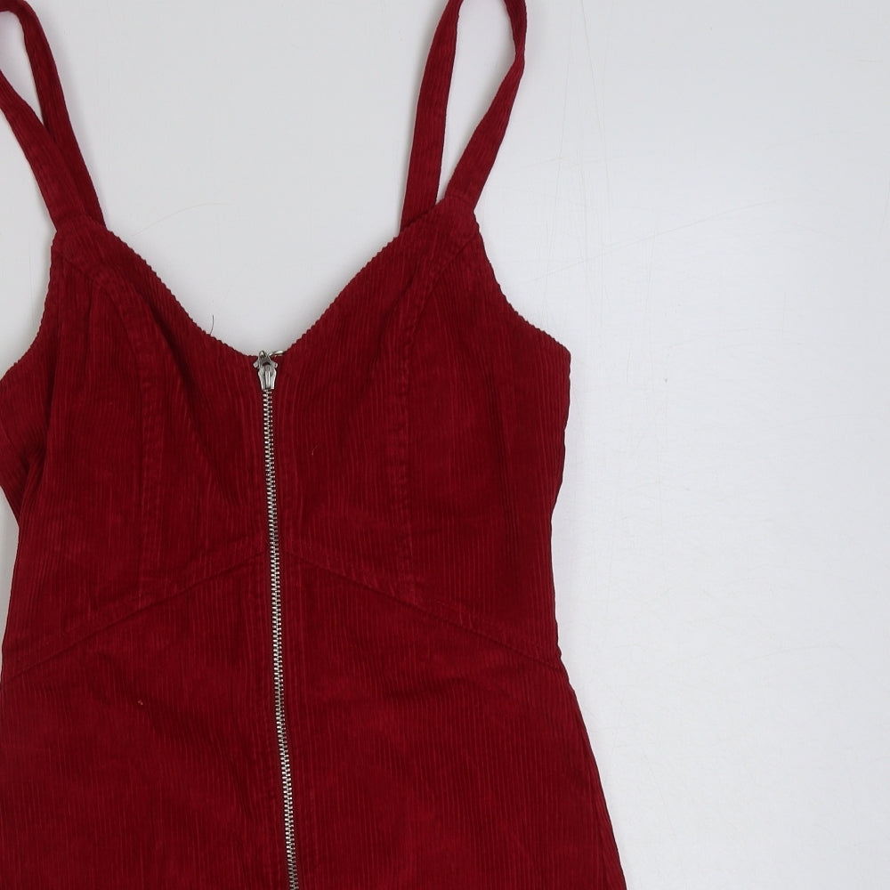 Topshop Womens Red Cotton Pinafore/Dungaree Dress Size 8 Sweetheart Zip