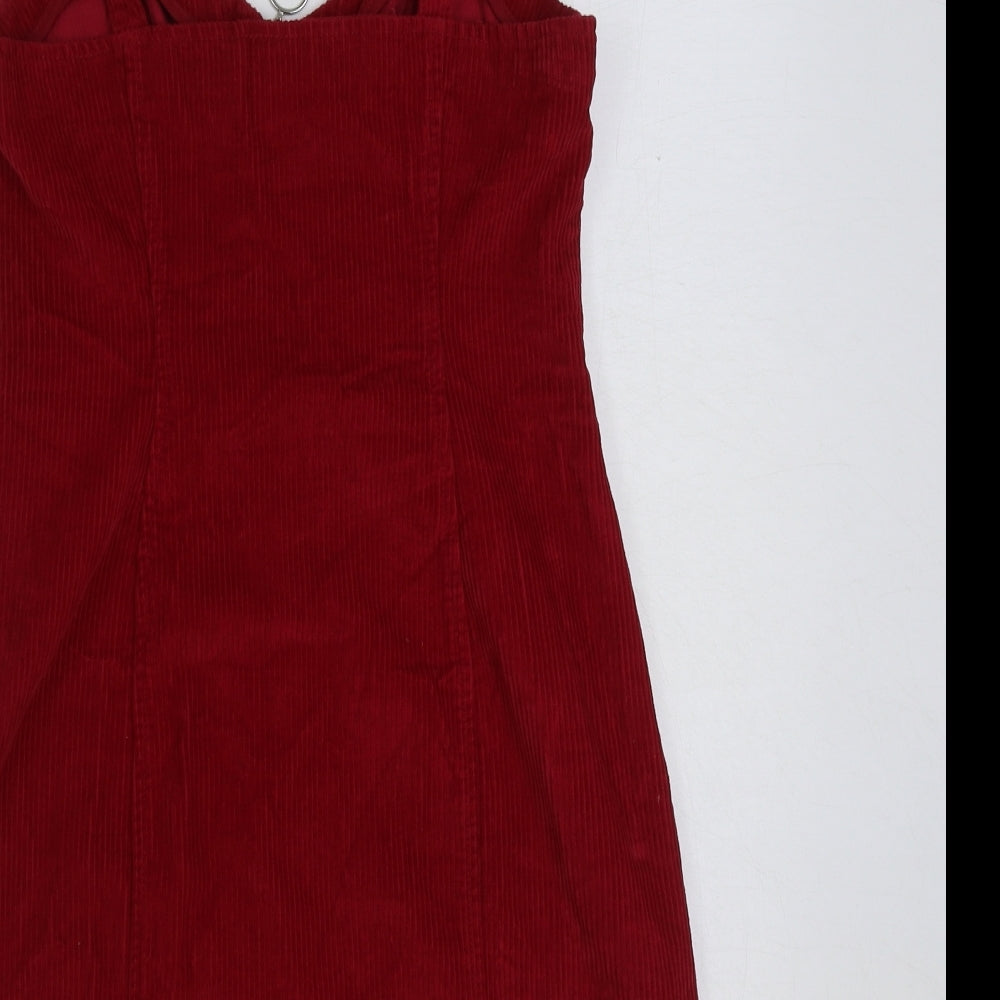 Topshop Womens Red Cotton Pinafore/Dungaree Dress Size 8 Sweetheart Zip