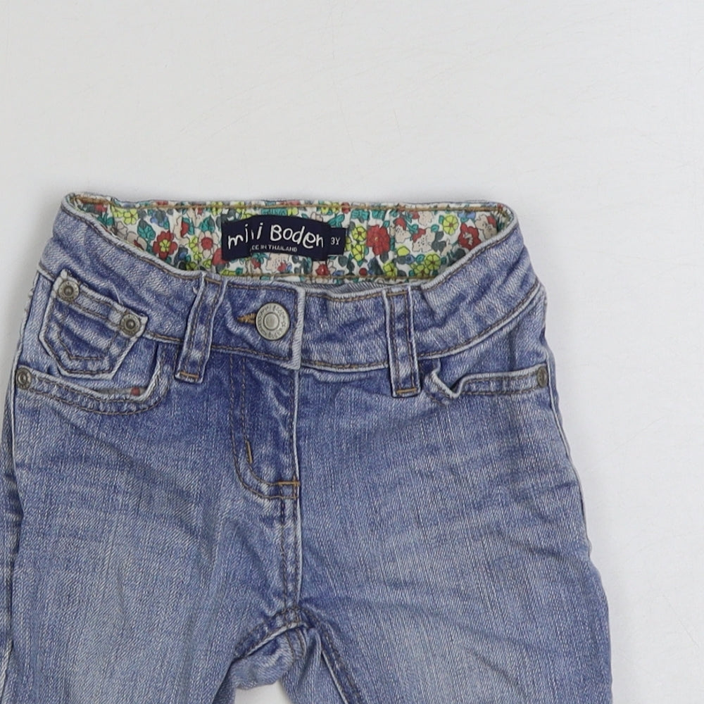 Boden Girls Blue Cotton Straight Jeans Size 3 Years Regular Button