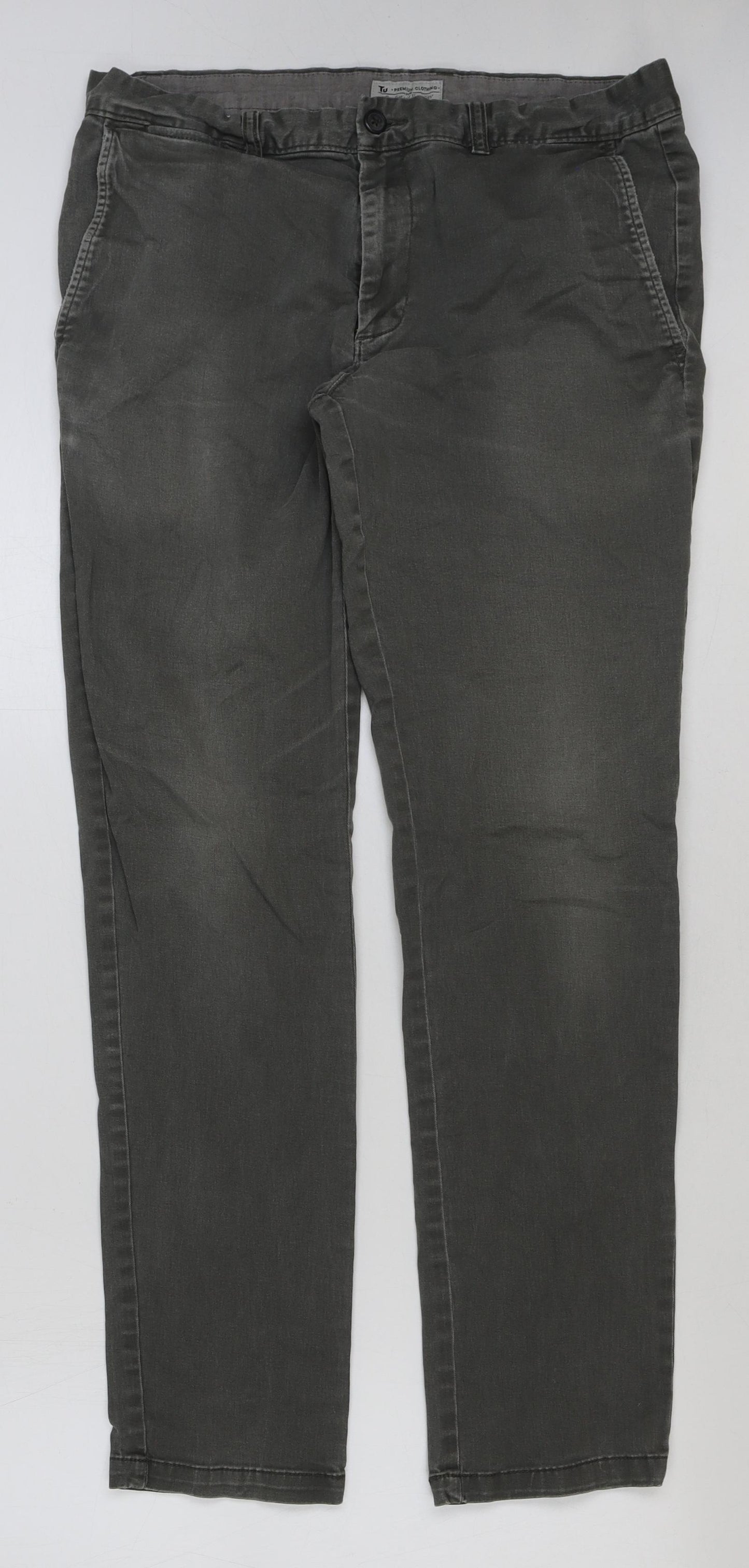 TU Mens Grey Cotton Trousers Size 34 in L34 in Regular Button