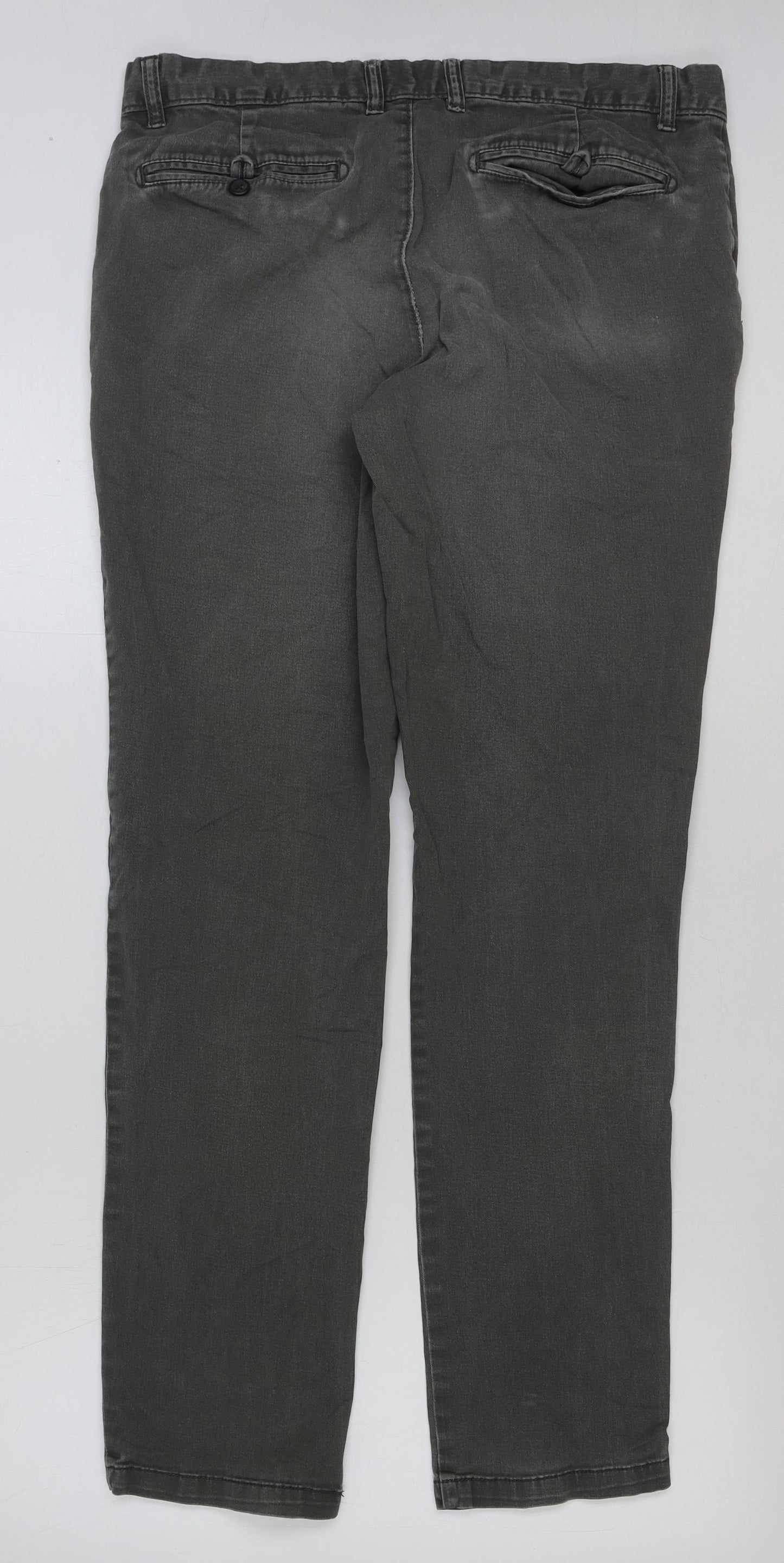 TU Mens Grey Cotton Trousers Size 34 in L34 in Regular Button