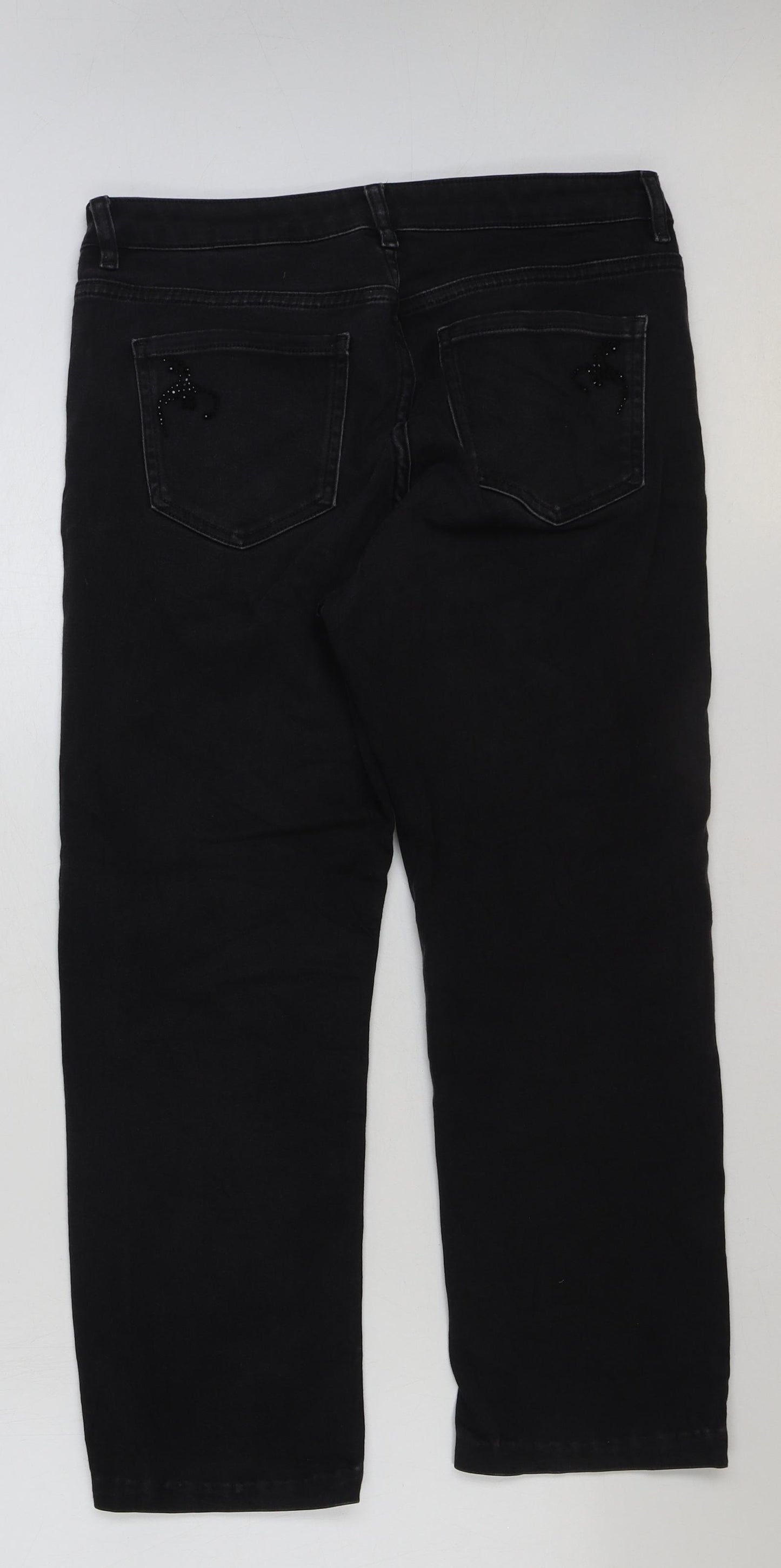 Marks and Spencer Womens Black Cotton Cropped Jeans Size 14 L25 in Regular Button