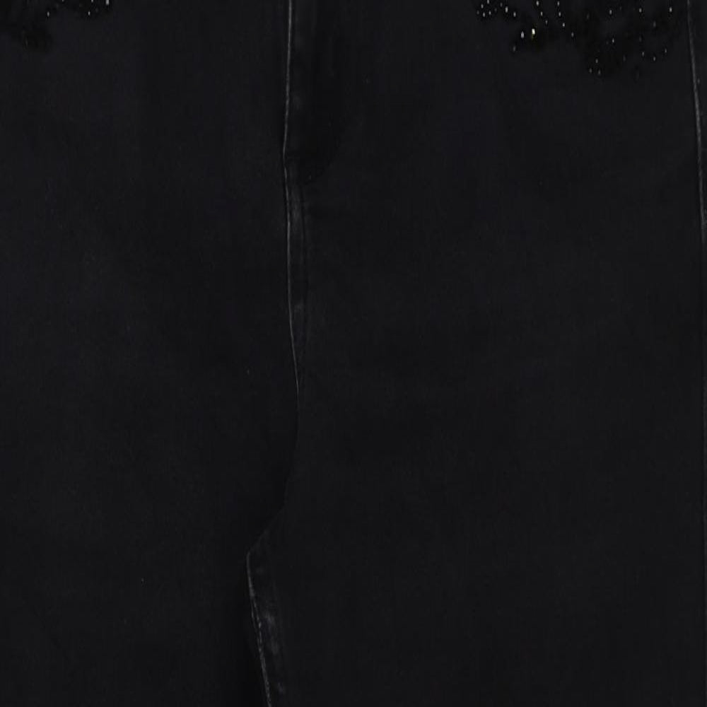 Marks and Spencer Womens Black Cotton Cropped Jeans Size 14 L25 in Regular Button