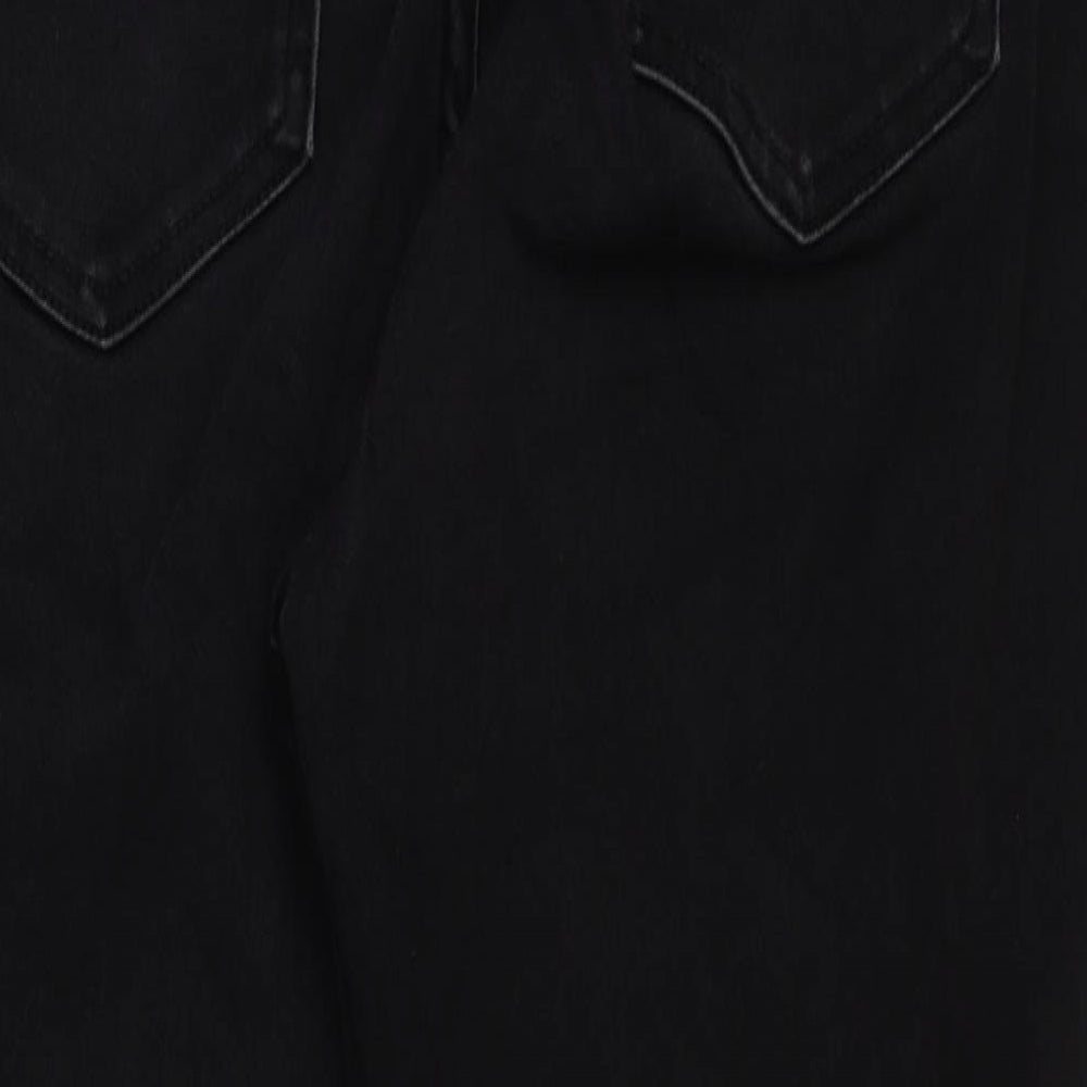 Marks and Spencer Womens Black Cotton Cropped Jeans Size 14 L25 in Regular Button