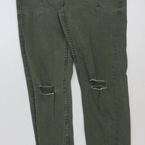 Bershka Womens Green Cotton Skinny Jeans Size 10 L27 in Regular Button