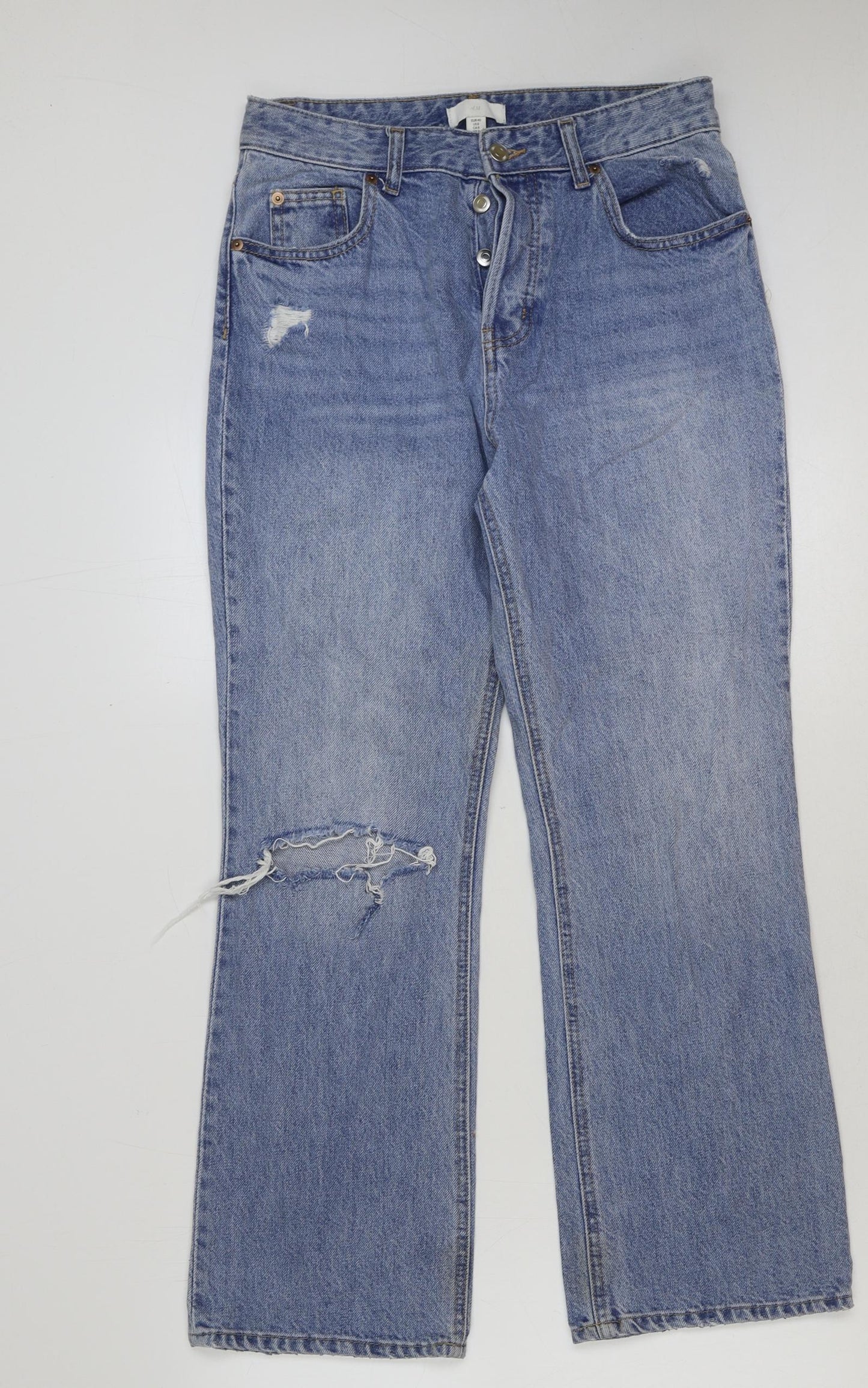 H&M Womens Blue Cotton Mom Jeans Size 12 L28 in Regular Button