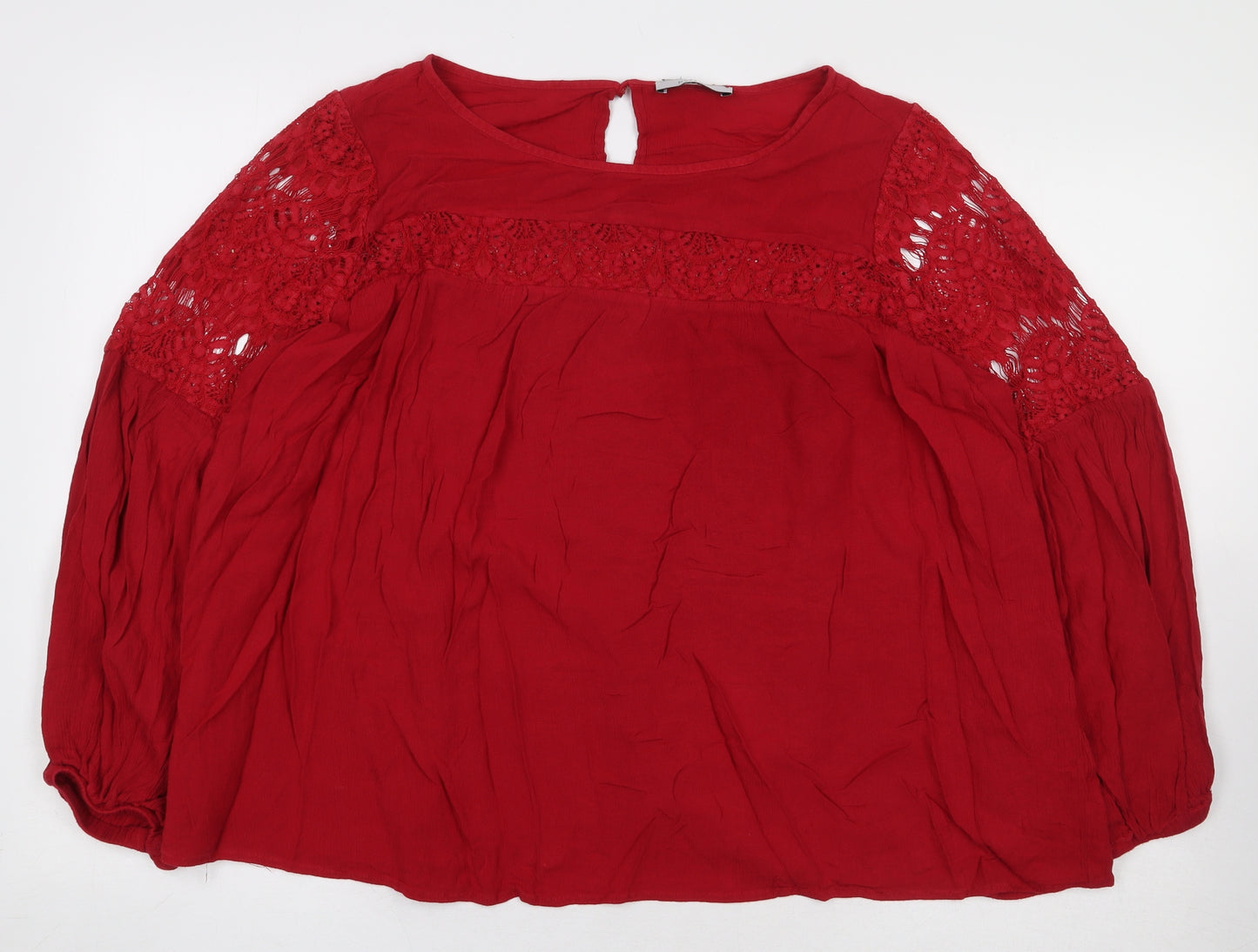 Marks and Spencer Womens Red Viscose Basic Blouse Size 18 Scoop Neck - Lace Trim