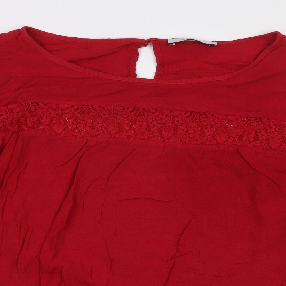 Marks and Spencer Womens Red Viscose Basic Blouse Size 18 Scoop Neck - Lace Trim