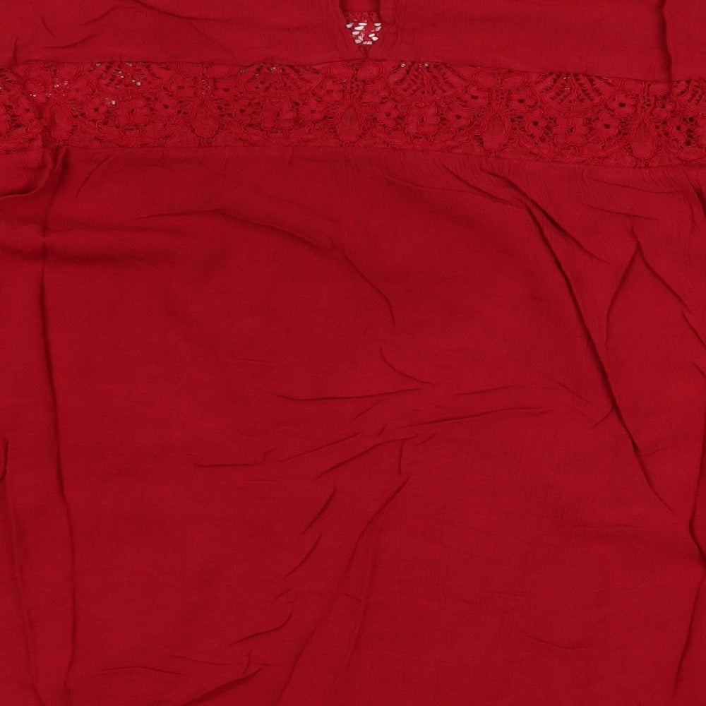 Marks and Spencer Womens Red Viscose Basic Blouse Size 18 Scoop Neck - Lace Trim