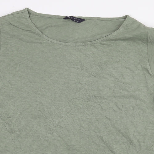 Marks and Spencer Womens Green 100% Cotton Basic T-Shirt Size 20 Boat Neck - Sleeve Cut Outs