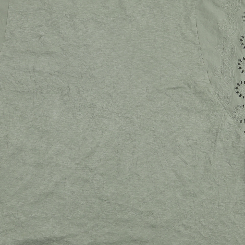 Marks and Spencer Womens Green 100% Cotton Basic T-Shirt Size 20 Boat Neck - Sleeve Cut Outs