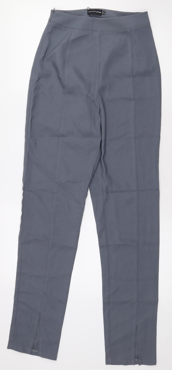PRETTYLITTLETHING Womens Grey Polyester Trousers Size 6 L29.5 in Regular Zip