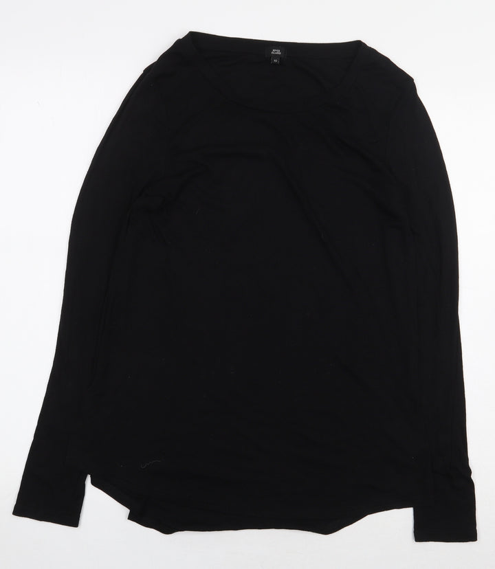 River Island Womens Black Viscose Basic T-Shirt Size 10 Boat Neck