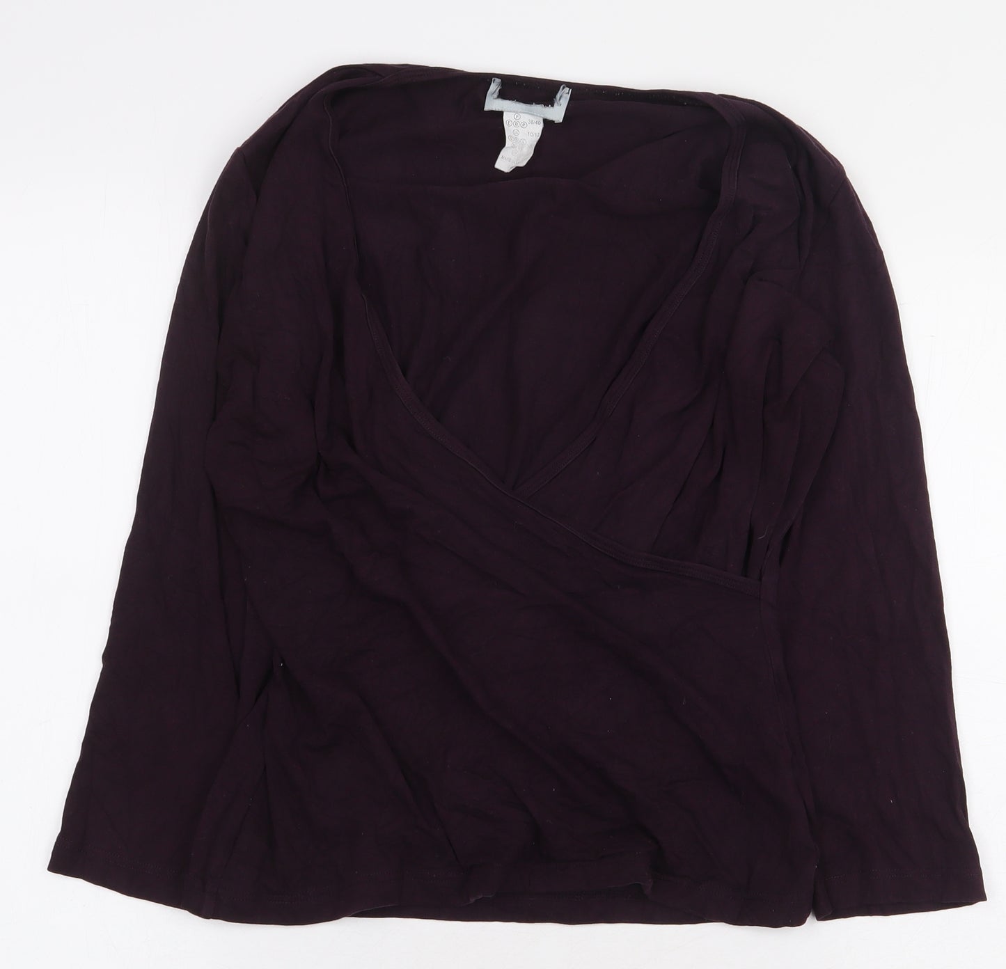 Preworn Womens Purple Viscose Basic T-Shirt Size 10 V-Neck - Size 10-12. Wrap/cross-over front