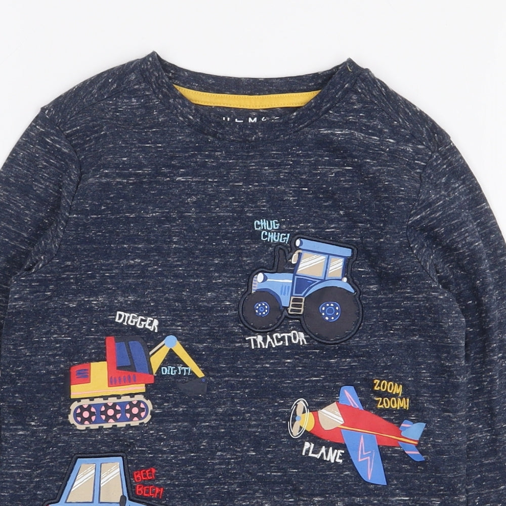 Nutmeg Boys Blue Cotton Basic T-Shirt Size 3-4 Years Round Neck Pullover - Vechiles