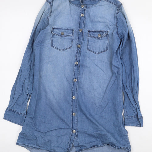 Page One Girls Blue 100% Cotton A-Line Size 11 Years Collared Button - Size 10-12