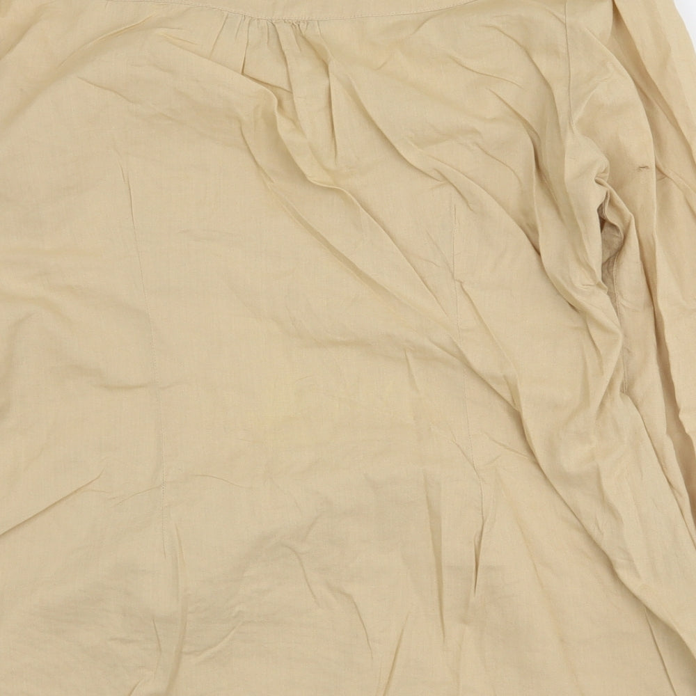 Marks and Spencer Womens Beige 100% Cotton Basic Blouse Size 14 V-Neck
