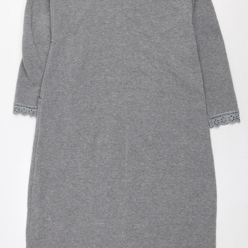Zanzea Womens Grey Polyester Jumper Dress Size M Round Neck Pullover - Lace Trim