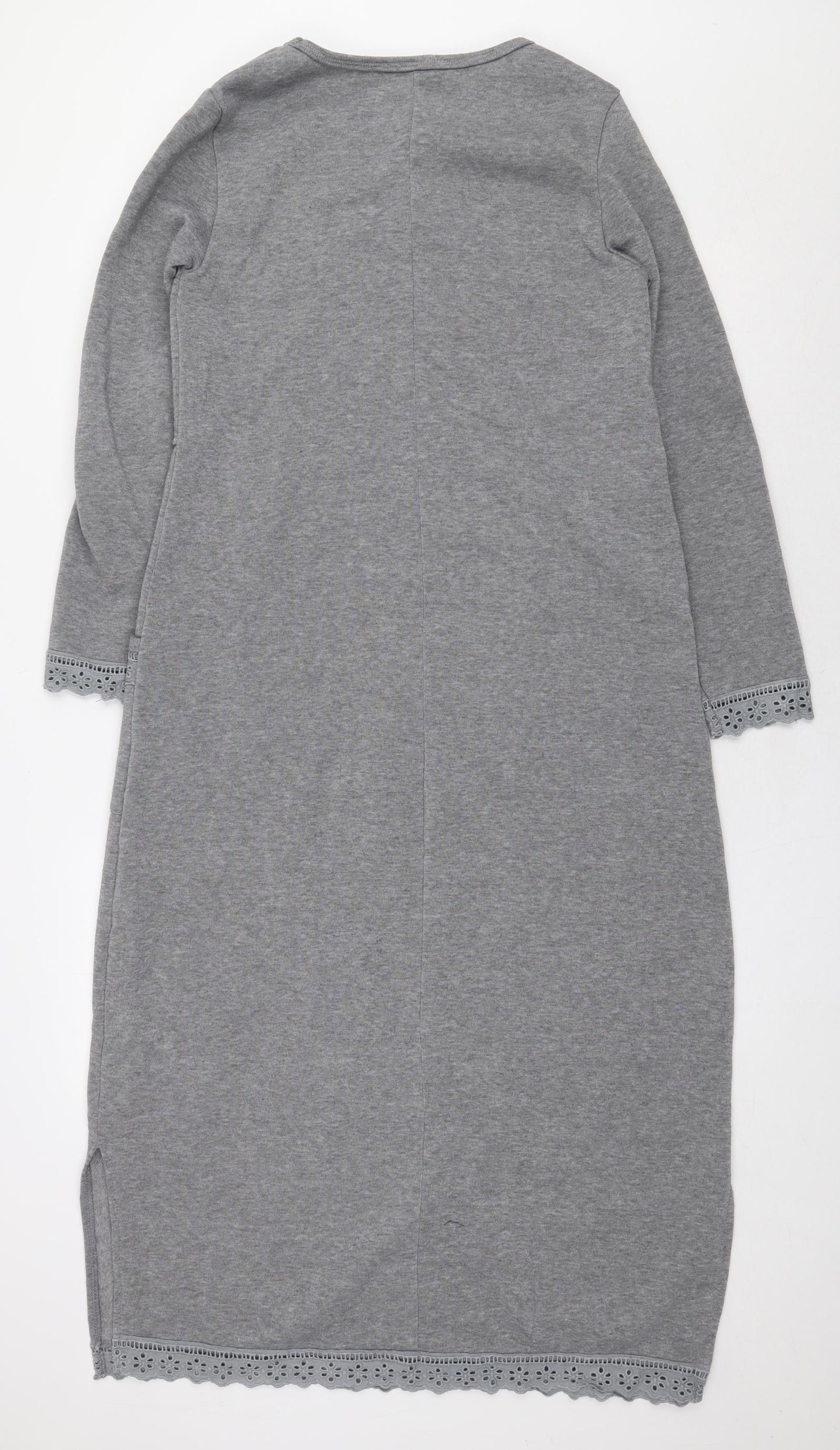 Zanzea Womens Grey Polyester Jumper Dress Size M Round Neck Pullover - Lace Trim