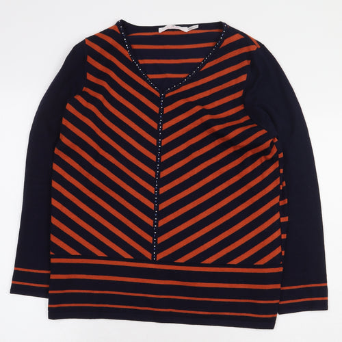 Julipa Womens Blue Striped Viscose Pullover Sweatshirt Size 12 Pullover - V-Neck