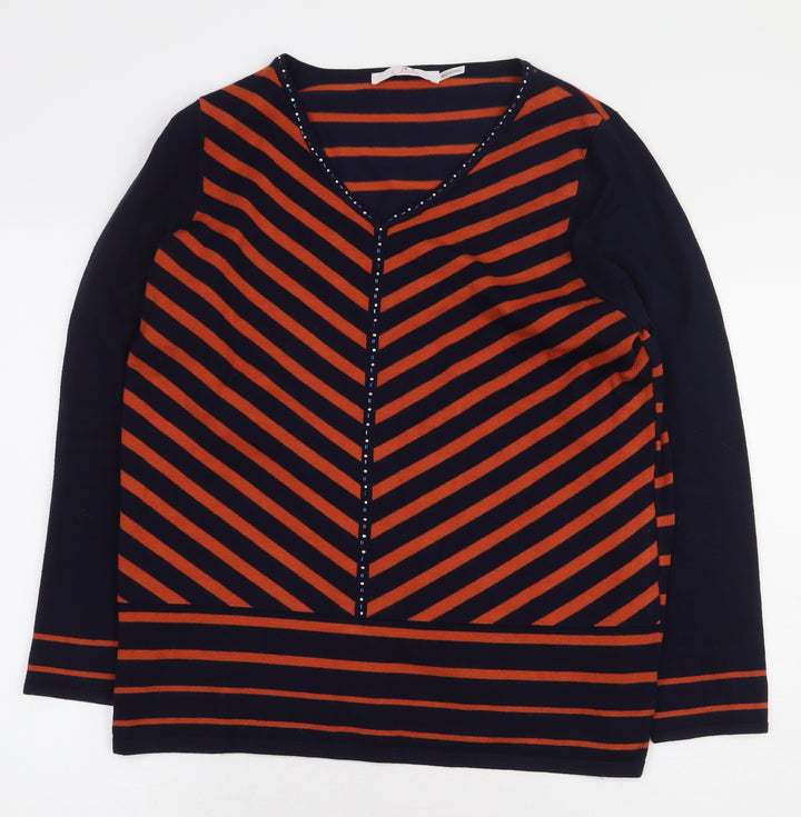 Julipa Womens Blue Striped Viscose Pullover Sweatshirt Size 12 Pullover - V-Neck