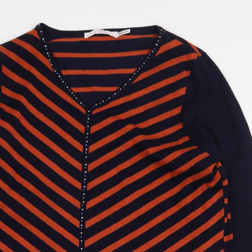 Julipa Womens Blue Striped Viscose Pullover Sweatshirt Size 12 Pullover - V-Neck