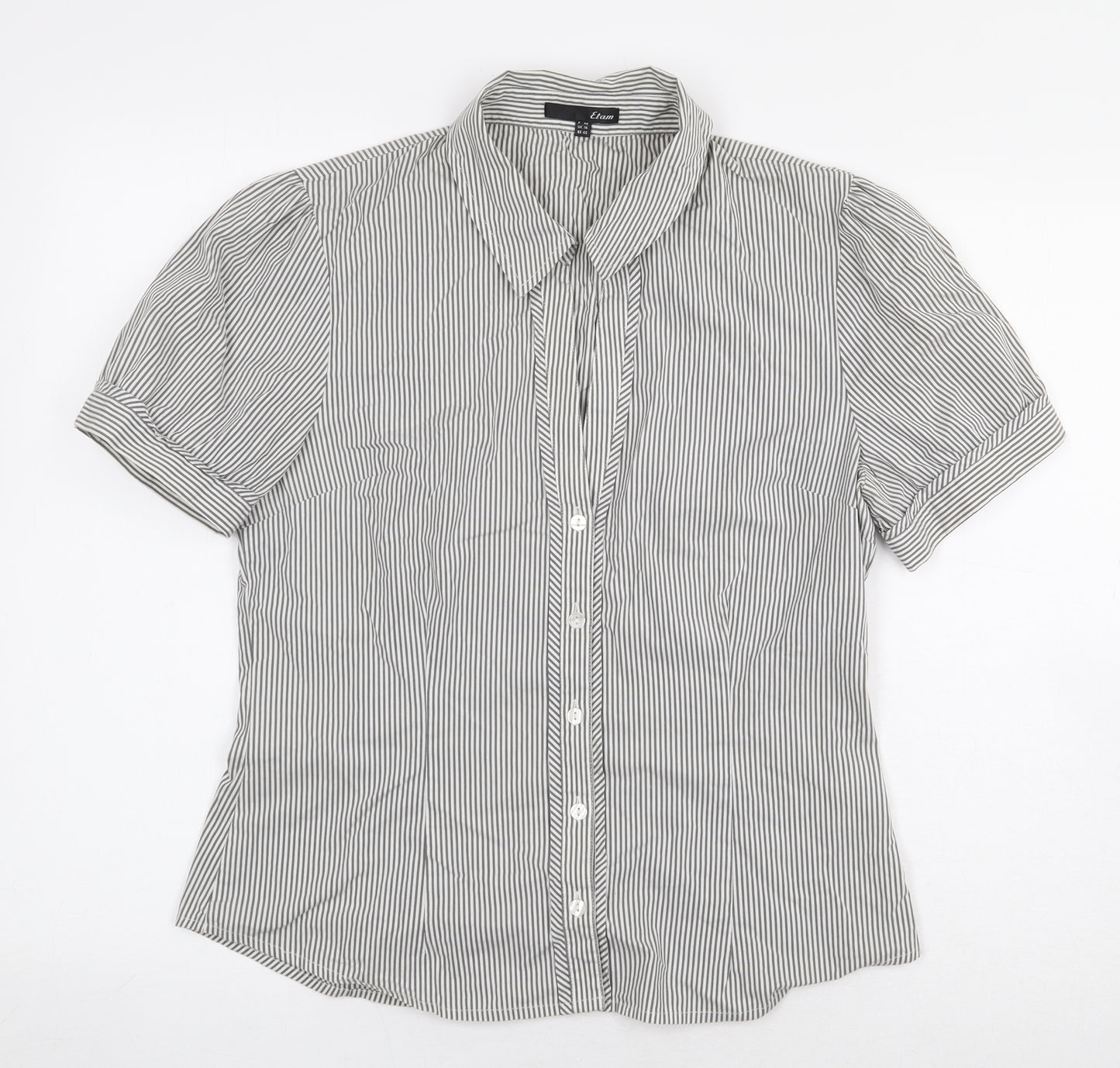 Etam Womens Grey Striped Cotton Basic Button-Up Size 14 Collared