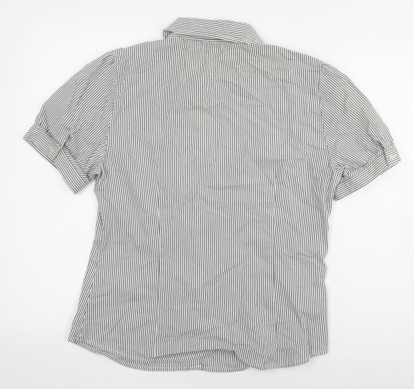 Etam Womens Grey Striped Cotton Basic Button-Up Size 14 Collared
