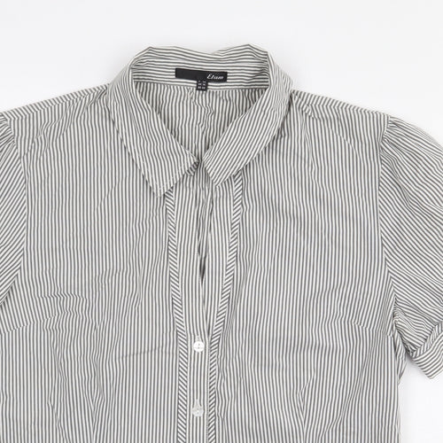 Etam Womens Grey Striped Cotton Basic Button-Up Size 14 Collared