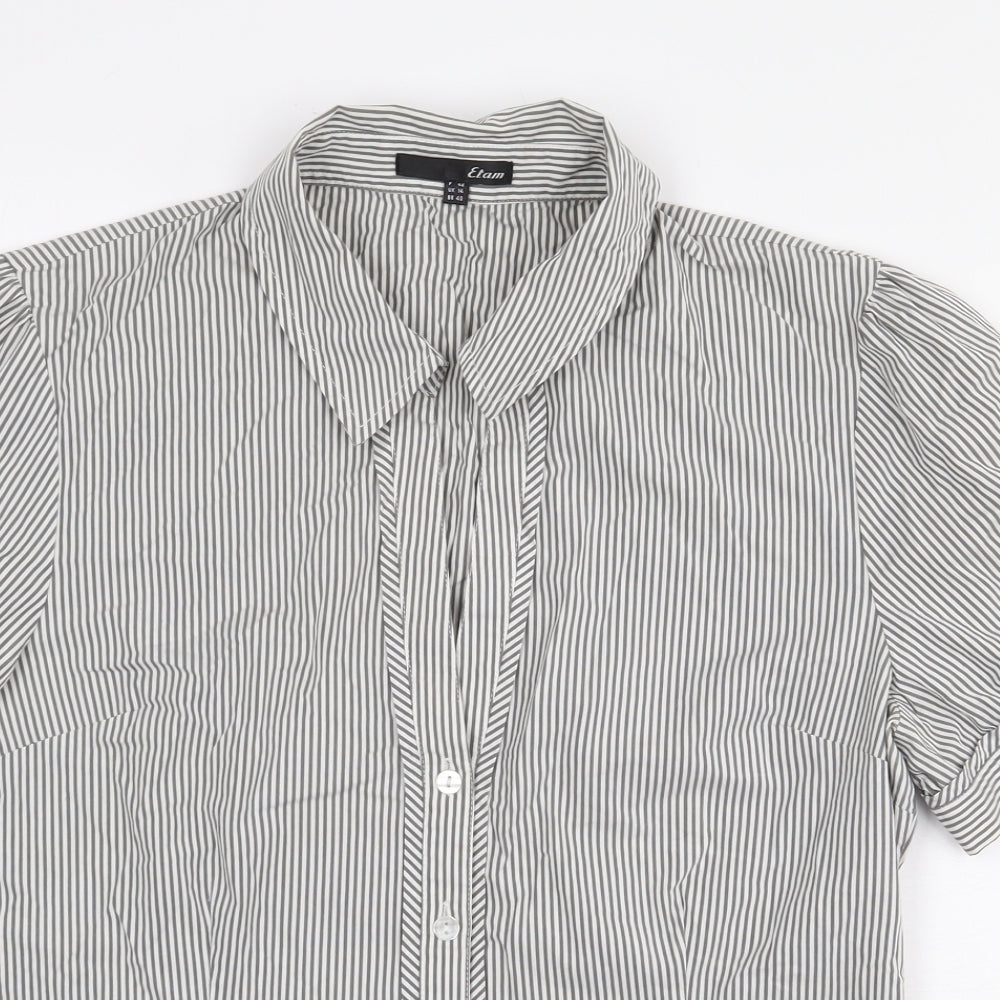 Etam Womens Grey Striped Cotton Basic Button-Up Size 14 Collared