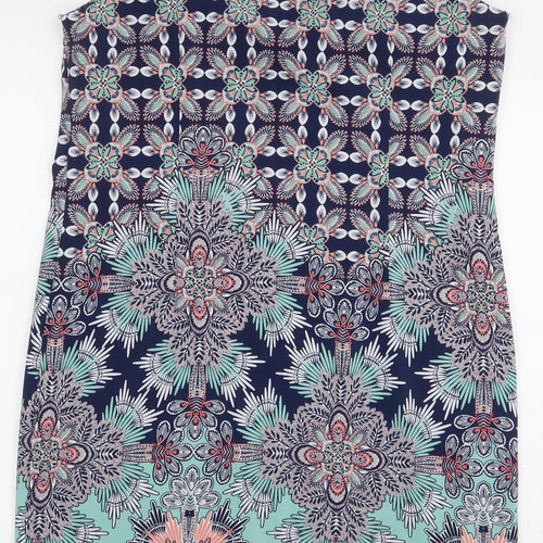 M&Co Womens Blue Geometric Polyester Pencil Dress Size 12 Boat Neck Zip