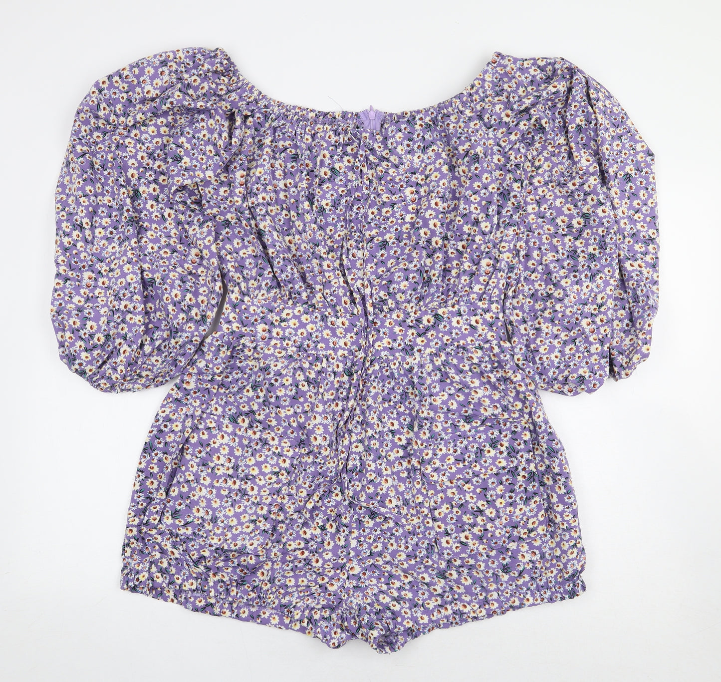 Boohoo Womens Purple Floral Polyester Playsuit One-Piece Size 10 Zip