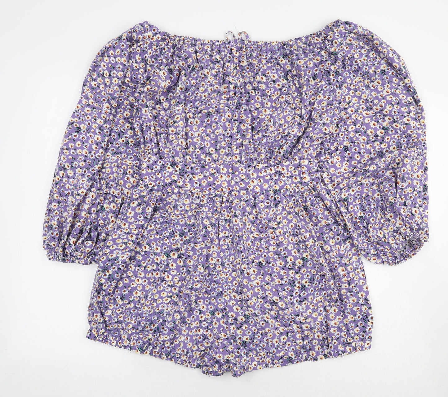 Boohoo Womens Purple Floral Polyester Playsuit One-Piece Size 10 Zip