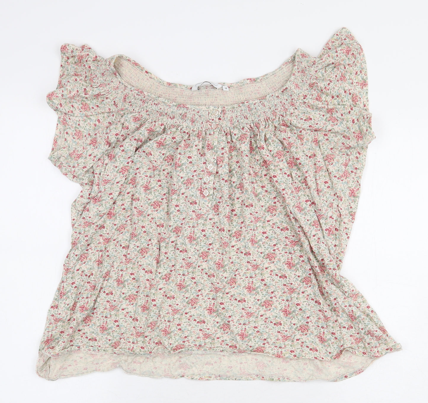 New Look Womens Beige Floral 100% Cotton Basic Blouse Size 18 Off the Shoulder