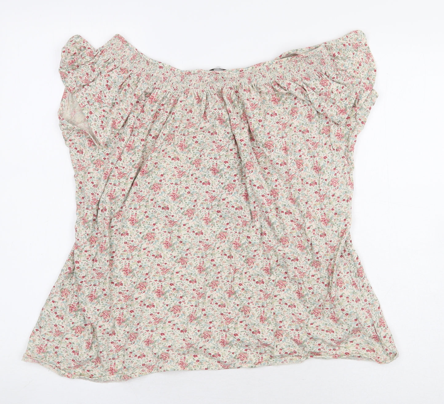 New Look Womens Beige Floral 100% Cotton Basic Blouse Size 18 Off the Shoulder