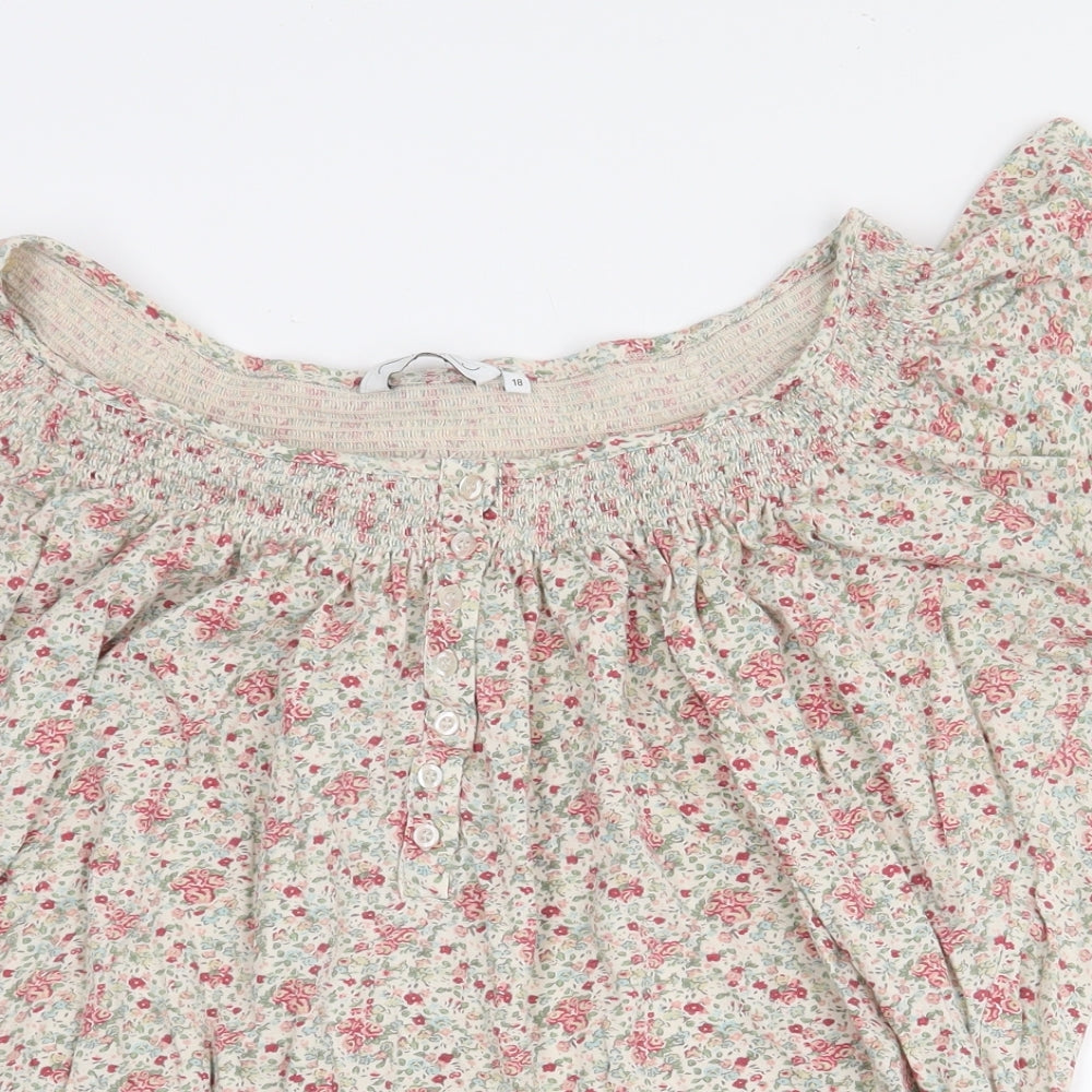 New Look Womens Beige Floral 100% Cotton Basic Blouse Size 18 Off the Shoulder