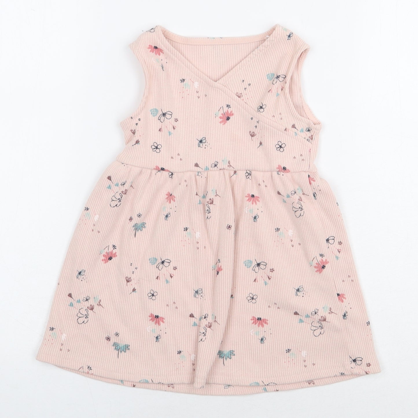 George Girls Pink Floral Polyester A-Line Size 18-24 Months V-Neck Pullover