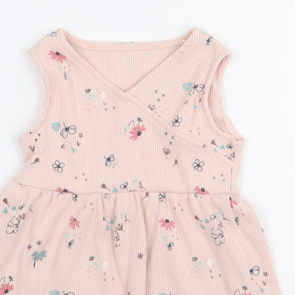 George Girls Pink Floral Polyester A-Line Size 18-24 Months V-Neck Pullover