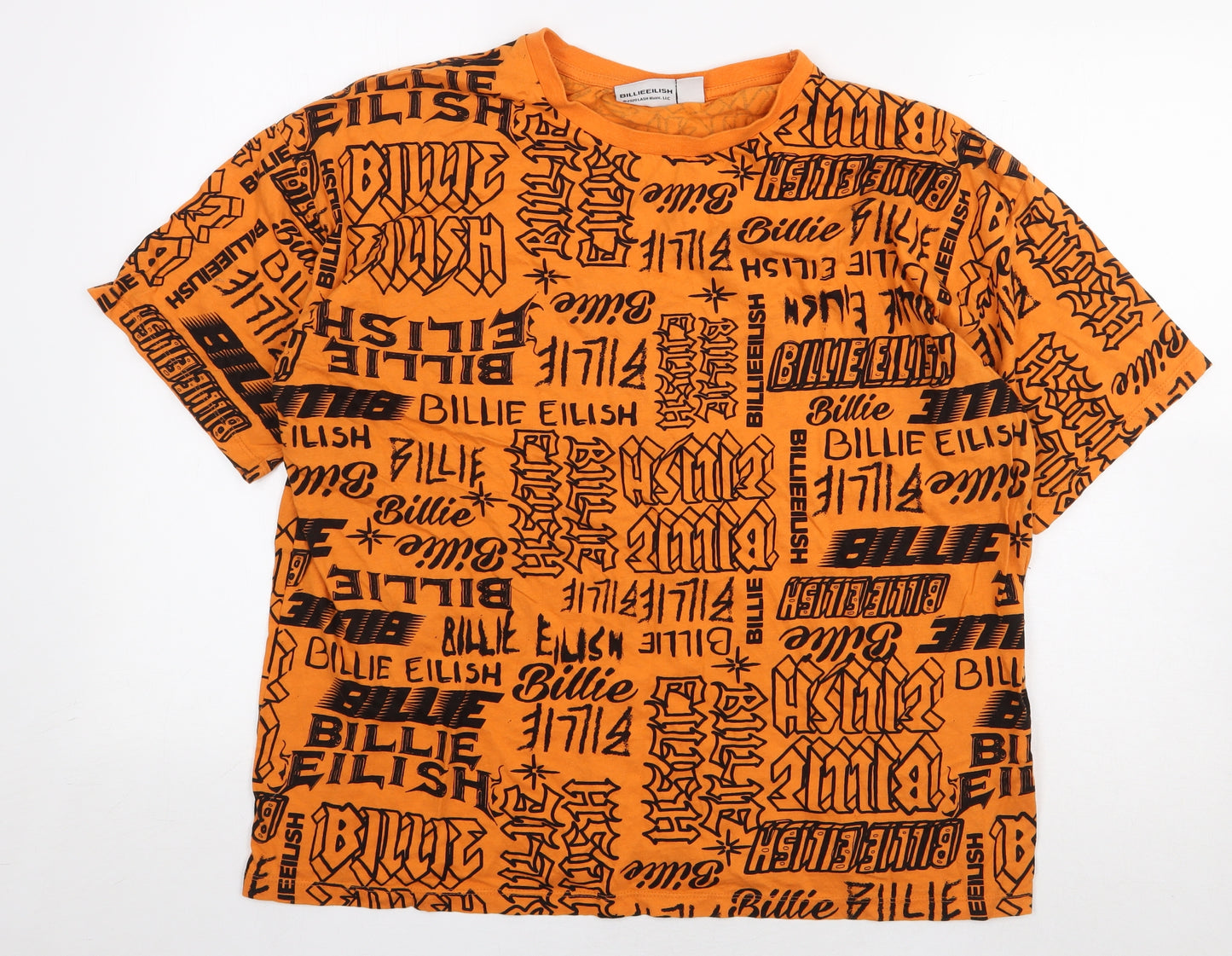 Billie Eilish Womens Orange Geometric 100% Cotton Basic T-Shirt Size M Round Neck - Billie Eilish