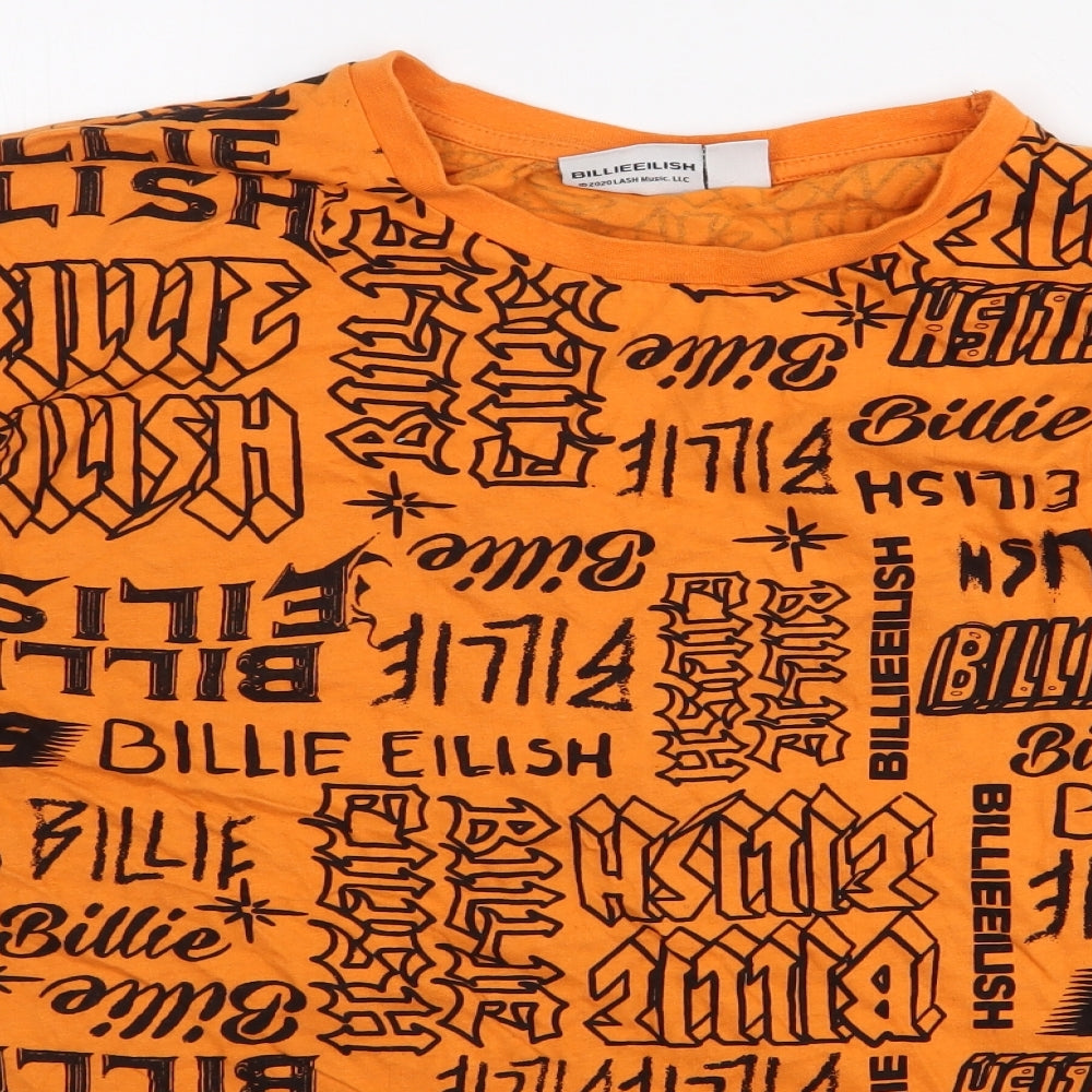 Billie Eilish Womens Orange Geometric 100% Cotton Basic T-Shirt Size M Round Neck - Billie Eilish