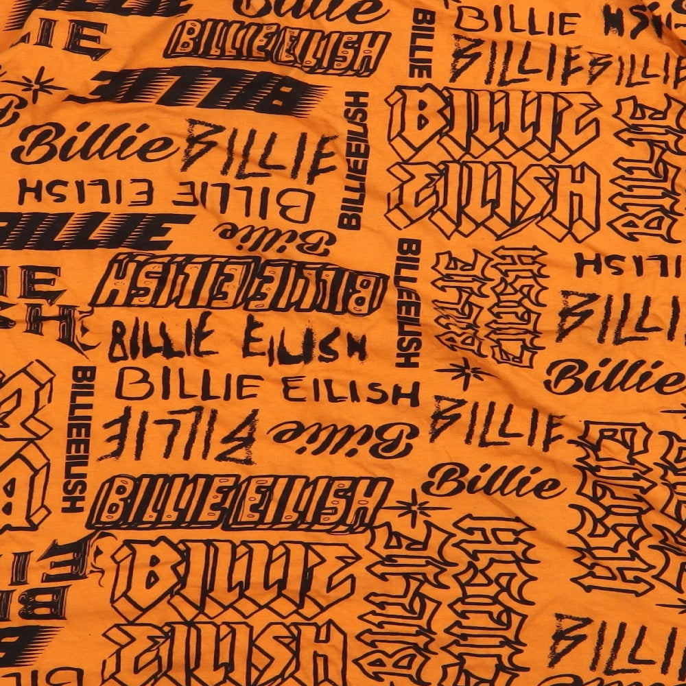 Billie Eilish Womens Orange Geometric 100% Cotton Basic T-Shirt Size M Round Neck - Billie Eilish